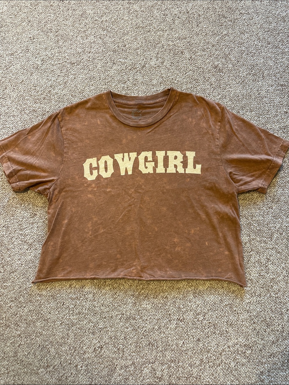 Social Culture Acid Wash "COWGIRL" Cropped Graphic Tee.